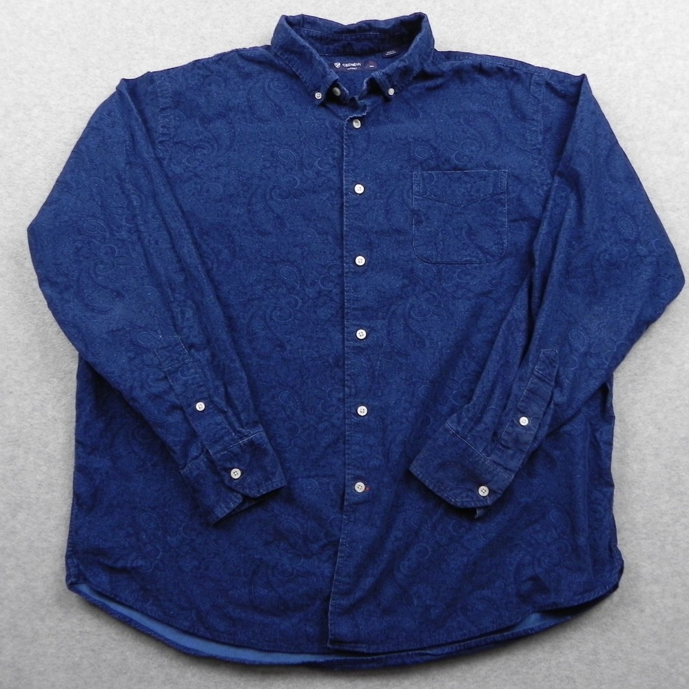 Cremieux Classics Shirt Mens XL Corduroy Button Up Blue Paisley Long Sleeve
